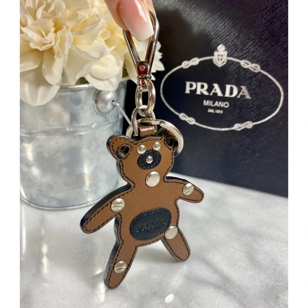 |TRADED| Prada Saffiano Leather Brown/Black Bear Bag Charm - Picture 7 of 7
